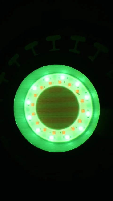 Circular Purple and Red Led Light Panel Illuminating a Dark Background Vídeos de archivo 334136907