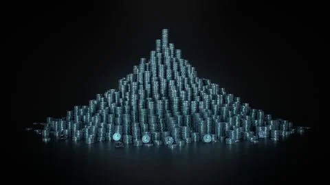 Circular pyramid of Titanium Ethereum coins stacks are on the black surface Stock Illustration