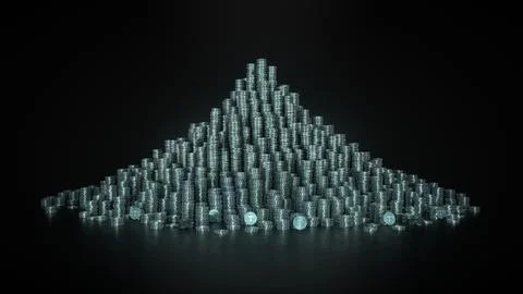 Circular pyramid of USDT Tether coins stacks are on the black surface Stock Illustration