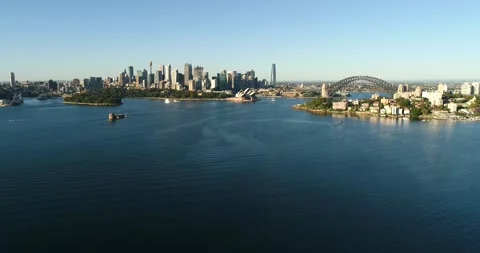 Circular Quay and Domain waterfront of City of Sydney – aerial back fly in 4k. Stock Footage 156325189