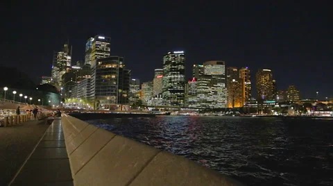 Circular quay evening - cbd and the harbour bridge Stock Footage 36699370