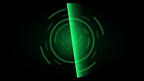 Circular radar display with bright green glowing lines and a divided scanni.. 스톡 동영상 335826507