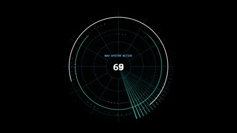 Circular radar navigation interface with rising digital data numbers on bla.. Stock Footage 342549560