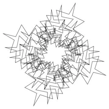 Circular, radial abstract element on white. Radiating shape with distortion Stock Illustration