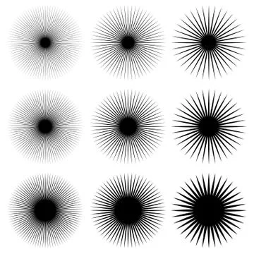 Circular radial lines pattern. Radiating stripes abstract element / shape. Stock Illustration