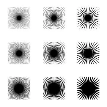 Circular radial lines pattern. Radiating stripes abstract element / shape. Stock Illustration