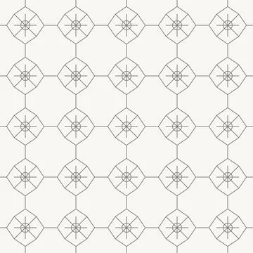 Circular radial nodes in square grid seamless pattern in minimal line design Stock Illustration