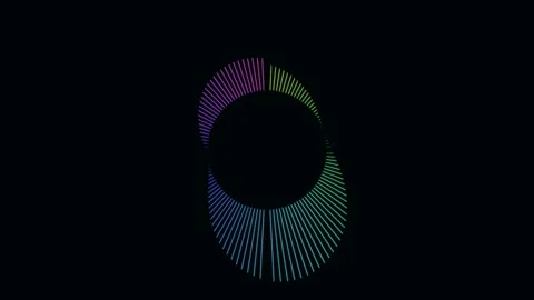 Circular Rainbow Audio Spectrum Equalizer on Black Background Vídeo Stock 340341395