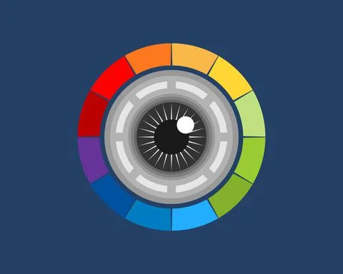 Circular rainbow shape with eye lens inside Stock Illustration