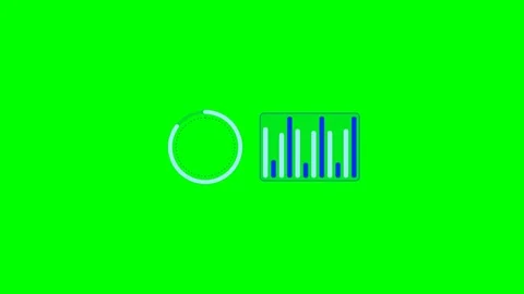 A circular record icon with a blue bar graph isolated on a green background Stock Footage 340905030