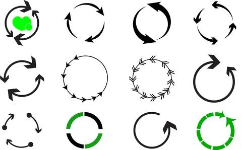 Circular recycling arrows vector set with eco cycle loop sustainability icons Stock Illustration