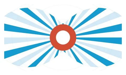 Circular red center with blue radiating sunburst rays on white background a.. イラスト素材