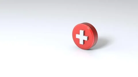 Circular Red First Aid Sign Icon 3D Rendering - White Gradient background Stock Illustration