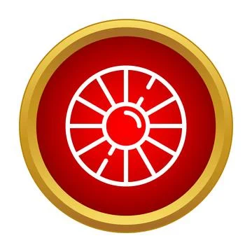 Circular red gemstone icon with gold border Illustrazione stock