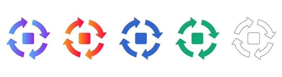 Circular Refresh and Data Sync Process Icons Stock Illustration