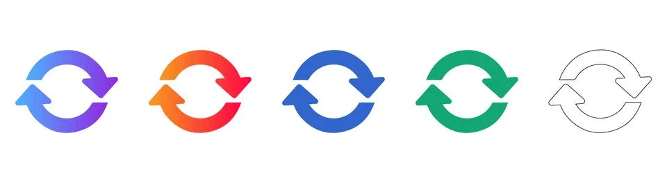 Circular Refresh and Recycle Arrow Icons in Multiple Styles Ilustração Stock
