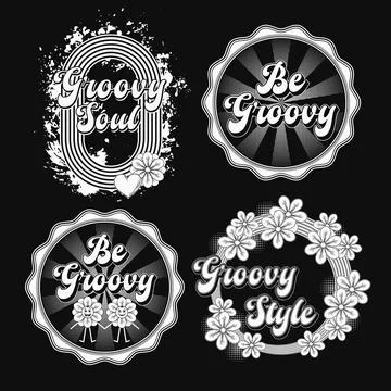 Circular retro labels with text, chamomile flowers Stock Illustration