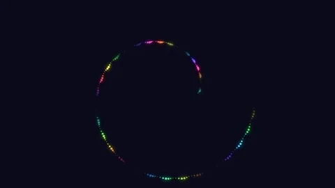 A circular ring of vibrant multi-colored glowing dots on a black background Vídeos de archivo 335149931