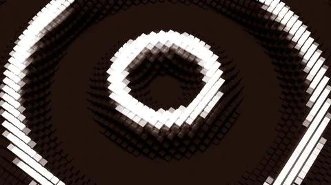 Circular rings moving in waves to center. Design. Pixel 3d circles move in waves Stock Illustration