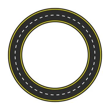 Circular road frame with yellow markings and dashed lane divider vector Stock Illustration