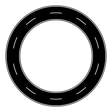 Circular road icon, black ring with dashed lane markings, abstract symbol Stock Illustration