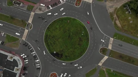 Circular road top-down aerial shot. Slow traffic at peak hour in one direction Stock Footage 131405103
