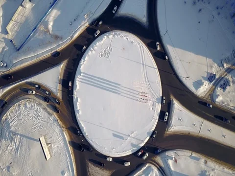 Circular road winter from top to Stock Footage 72654340