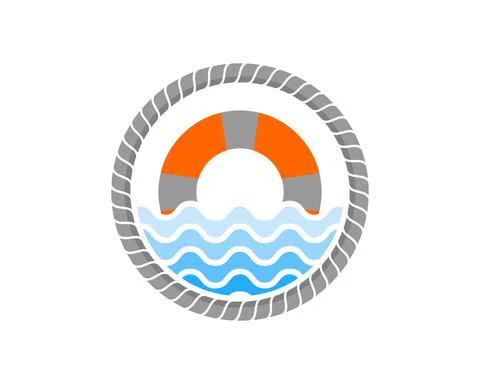 Circular rope with abstract beach wave and life buoy inside Stock Illustration
