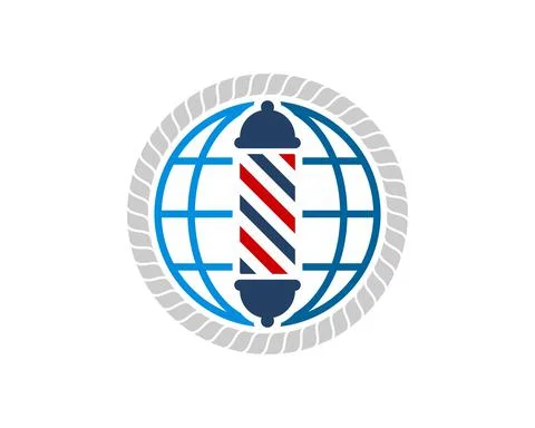 Circular rope with abstract globe and barber shop symbol Stock Illustration