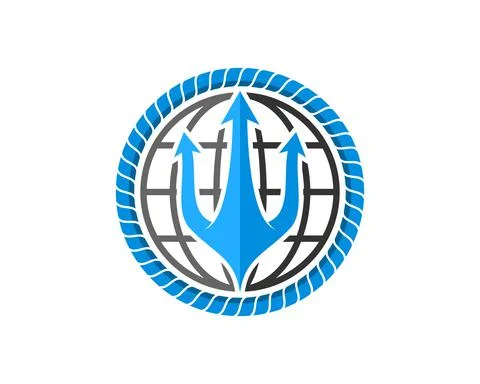 Circular rope with globe and trident inside Stock Illustration