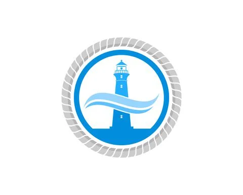Circular rope with lighthouse and beach wave inside Stock Illustration