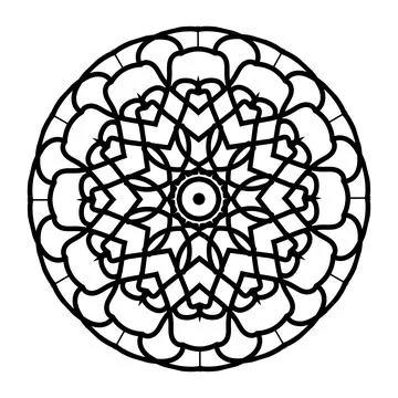 Circular Rose Mandala Design Black and White Stained Glass Flower  Stock Illustration