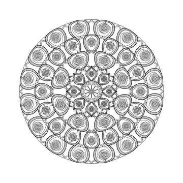 A circular rosette arranges numerous rounded petals and fine lattice detail.. Stock Illustration