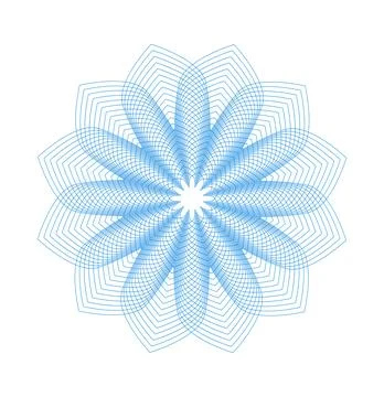 Circular rosette with hypnotic effect created by thin blue lines in a guill.. Stock Illustration