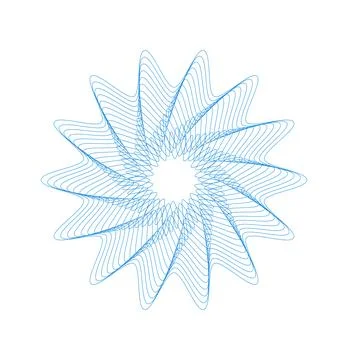 Circular rosette with hypnotic effect created by thin blue lines in a guill.. Stock Illustration