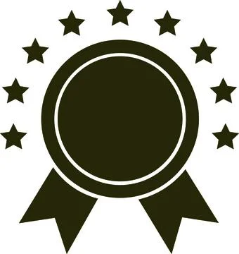 Circular rosette ribbon badge surrounded by stars for championship winner Ilustração Stock