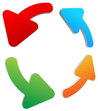 Circular, rotating arrows around on white. Colorful graphics. Illustrazione stock