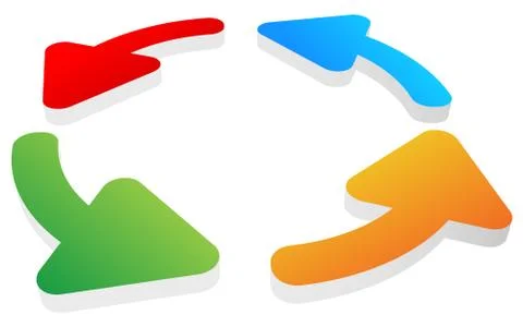 Circular, rotating arrows around on white. Colorful graphics. Stock Illustration