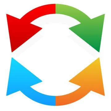 Circular, rotating arrows around on white. Colorful graphics. Stock Illustration