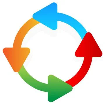 Circular, rotating arrows around on white. Colorful graphics. Illustrazione stock