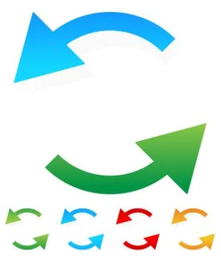 Circular, rotating arrows around on white. Colorful graphics. Illustrazione stock
