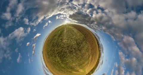 Circular rotating of yellow little planet in beautiful sky. curvature of space. Stock Footage 151696959