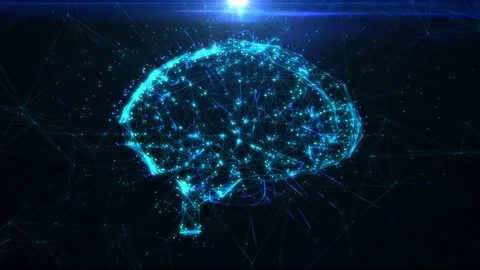 Circular rotation polygonal brain shape of an artificial intelligence Stock Footage