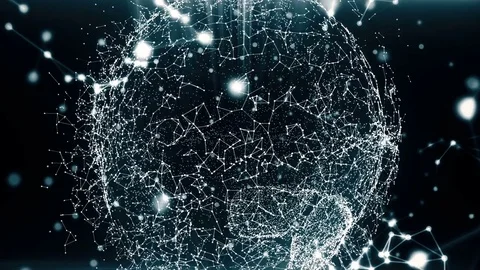 Circular rotation polygonal brain shape of an artificial intelligence with lines Video stock 81417379