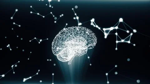 Circular rotation polygonal brain shape of an artificial intelligence with li Stock Illustration