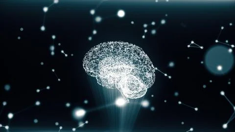 Circular rotation polygonal brain shape of an artificial intelligence with li Иллюстрация