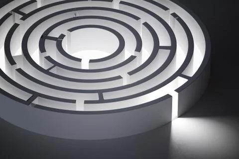 Circular rounded maze. 3D rendered illustration. Stock Photos