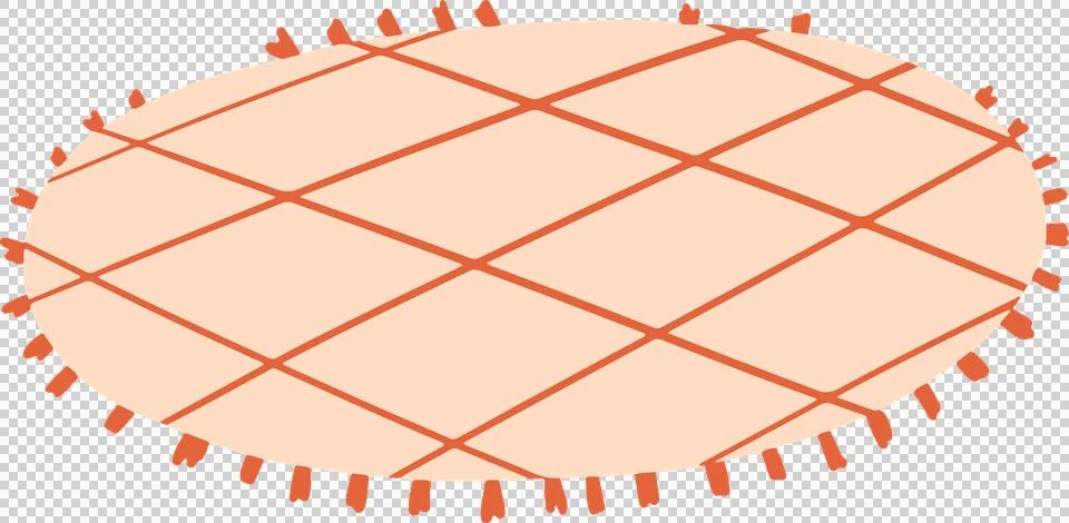 Circular rug is being shown in flat design on transparent background, with red イラスト素材