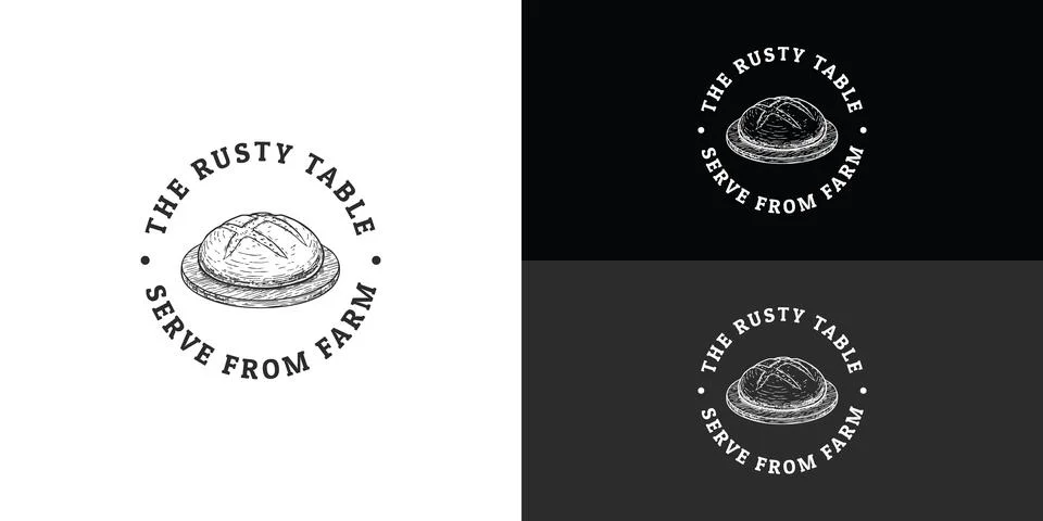 A circular, rustic-style stamp logo for a farm-to-table brunch house Stock Illustration