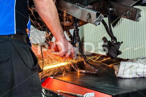Circular saw in action Stock Photos